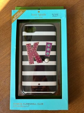 kate spade New York Black & White Striped iPhone Case with Pink Accent